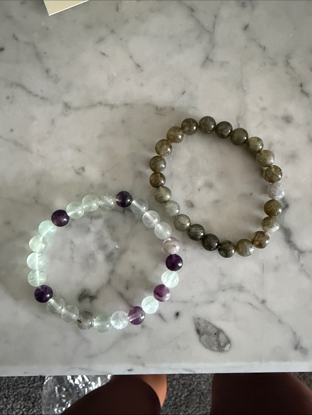 Beaded Stretch Gemstone Bracelet Set - Green, Purple & Gray